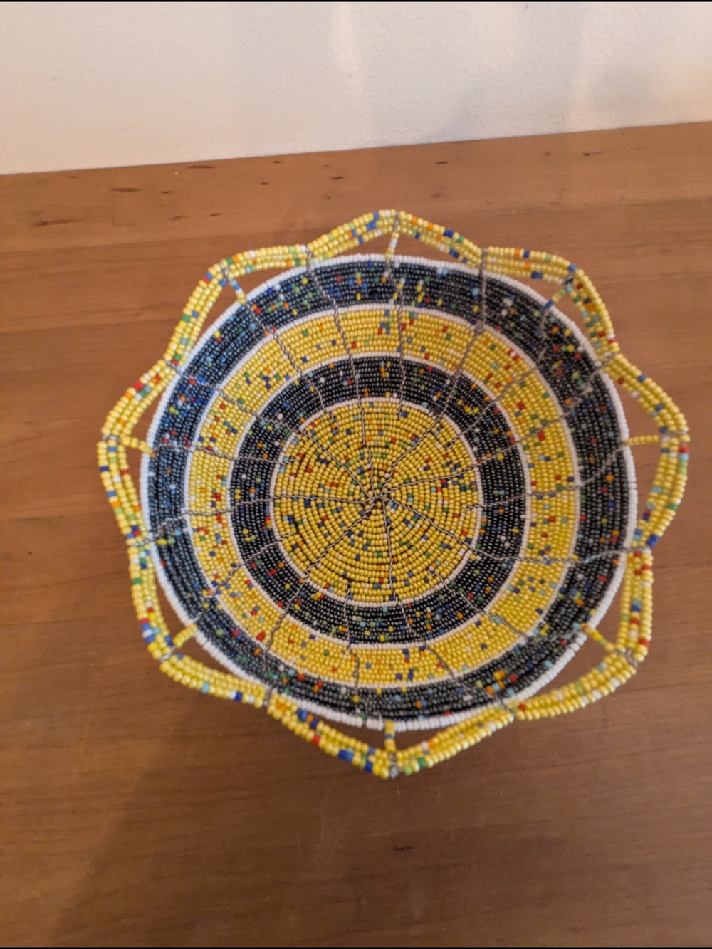 Handmade Beaded Decorative Bowl - Yellow & Black